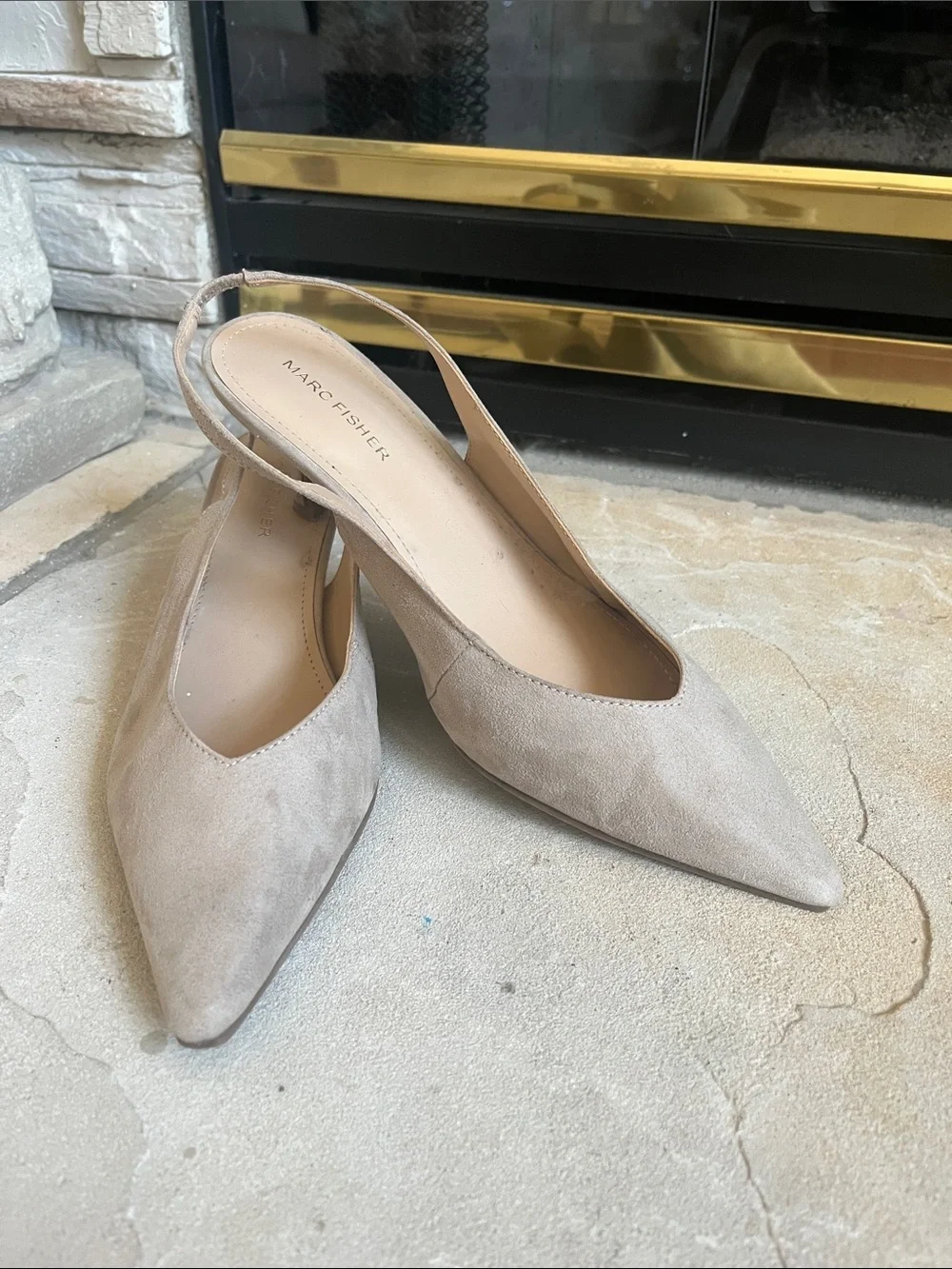 Marc Fisher Taupe Suede Slingback Pointed Pumps Kitten Heels